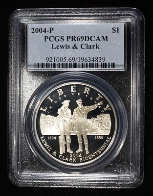 2004-P LEWIS & CLARK COMMEM DOLLAR PCGS PR-69 DCAM. LEADERS IN ON-LINE AUCTIONS ESTIMATE $100 - $130.