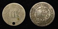 3-CENT SILVER & LIBERTY SEATED HALF DIME. CHECK OUT OUR UPCOMING AUCTIONS ESTIMATE $75 - $100.Image - 1