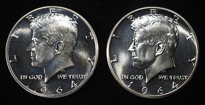 (2) 90% SILVER 1964 KENNEDY HALF DOLLARS PROOF BU. WEEKLY COIN & CURRENCY AUCTIONS ESTIMATE $90 