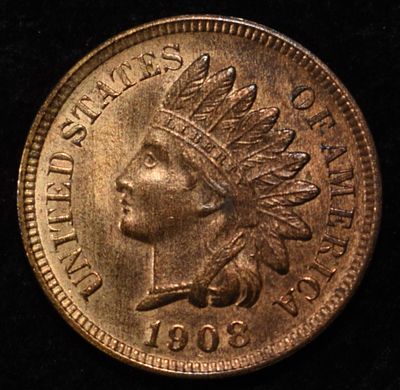 1908 INDIAN CENT CH BU RD. TOP RATED AUCTION HOUSE ESTIMATE $100 - $150.