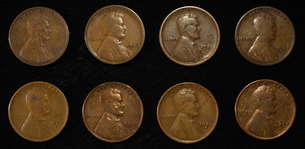 8 NICE EARLY SEMIKEY WHEAT CENTS. 21-S, 22-D, 24-S, 26-D, 26-S, 31-P, 32-D & 33-P ESTIMATE $60 - $80.