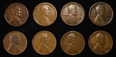 8 NICE EARLY SEMIKEY WHEAT CENTS. (2) 26-D, (2) 32-P, 32-D, 33-P & (2) 33-D ESTIMATE $60 - $80.