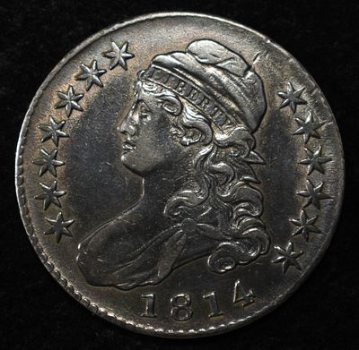 1814 CAPPED BUST HALF DOLLAR CH AU. BID WITH SILVER CITY AUCTIONS ESTIMATE $1900 - $2400.