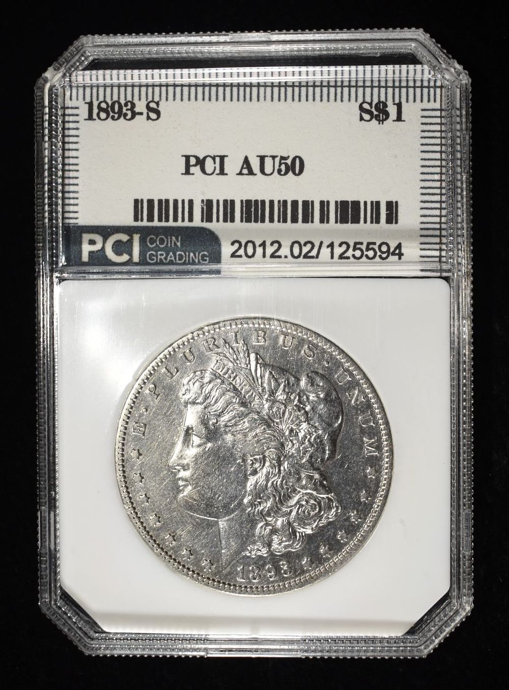 1893-S MORGAN DOLLAR PCI AU. BID WITH SILVER CITY AUCTIONS ESTIMATE $20000 - $21000.