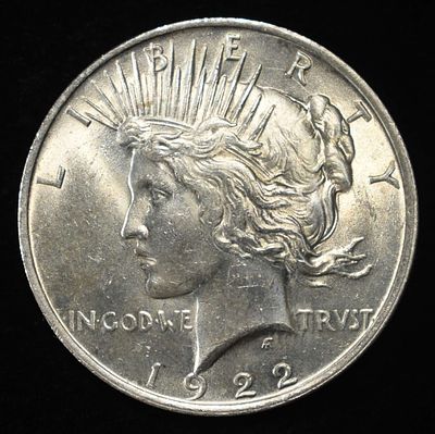 1922 PEACE DOLLAR CH BU. LEADERS IN ON-LINE AUCTIONS ESTIMATE $130 - $150.