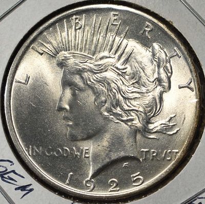 1925 PEACE DOLLAR GEM BU. LEADERS IN ON-LINE AUCTIONS ESTIMATE $180 - $230.