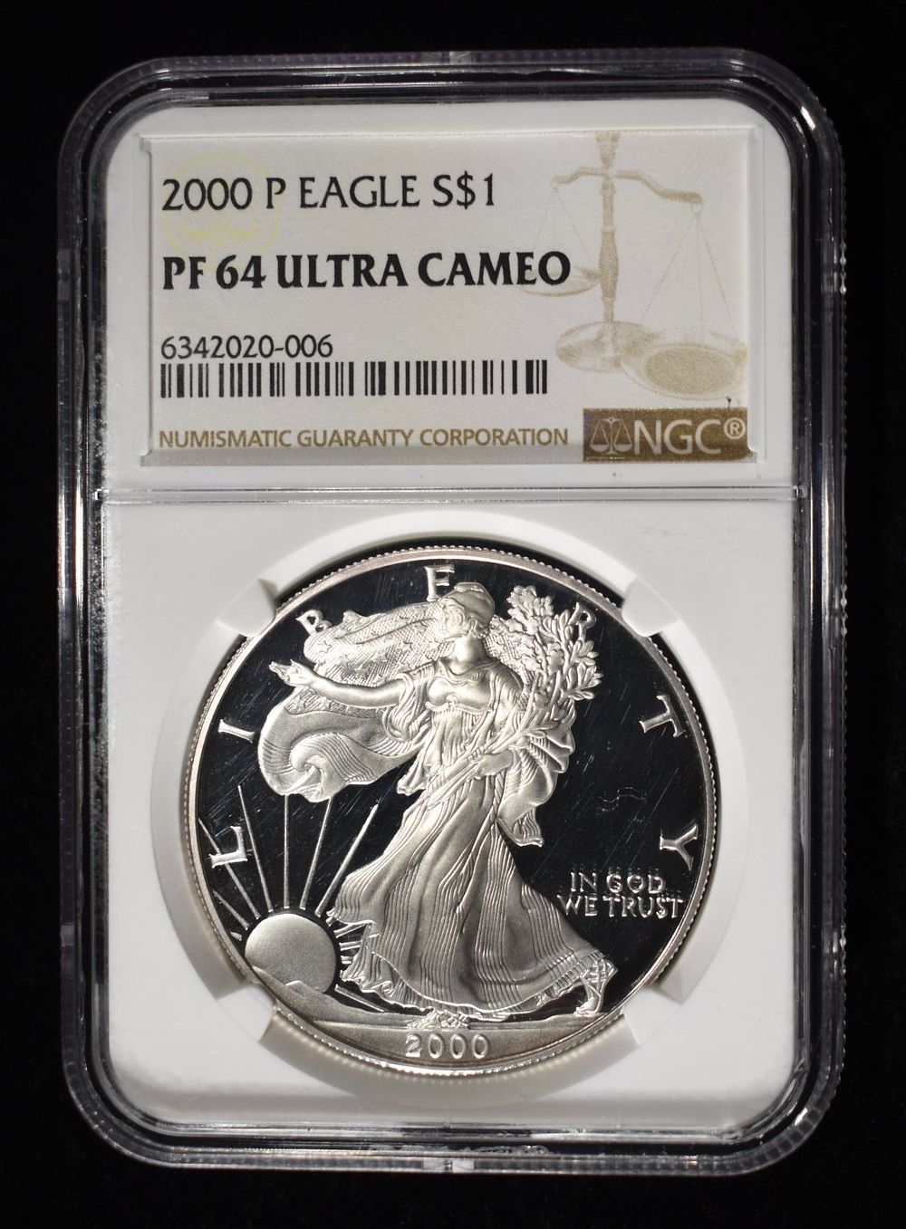2000-P AMERICAN SILVER EAGLE NGC PF64 ULTRA CAMEO. TOP RATED AUCTION HOUSE ESTIMATE $150 - $200.