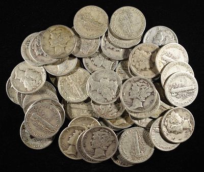 (50) MERCURY DIMES. LEADERS IN ON-LINE AUCTIONS ESTIMATE $380 - $430.