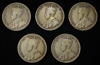 (5) 92.5% STERLING FOREIGN COINS. LEADERS IN ON-LINE AUCTIONS ESTIMATE $110 - $160.