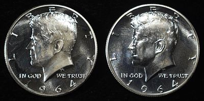 (2) 90% SILVER 1964 KENNEDY HALF DOLLARS PROOF BU. CHECK OUT OUR UPCOMING AUCTIONS ESTIMATE $90 