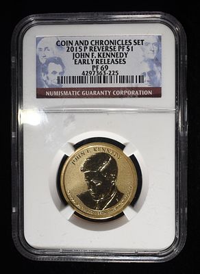 2019-P $1 JOHN F KENNEDY NGC REVERSE PROOF PF69. WEEKLY COIN & CURRENCY AUCTIONS ESTIMATE $75 - $100.