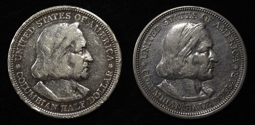 (2) 1893 COLUMBIAN EXPO HALF DOLLARS. BID WITH SILVER CITY AUCTIONS ESTIMATE $100 - $150.
