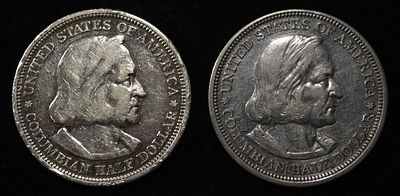 (2) 1893 COLUMBIAN EXPO HALF DOLLARS. BID WITH SILVER CITY AUCTIONS ESTIMATE $100 - $150.