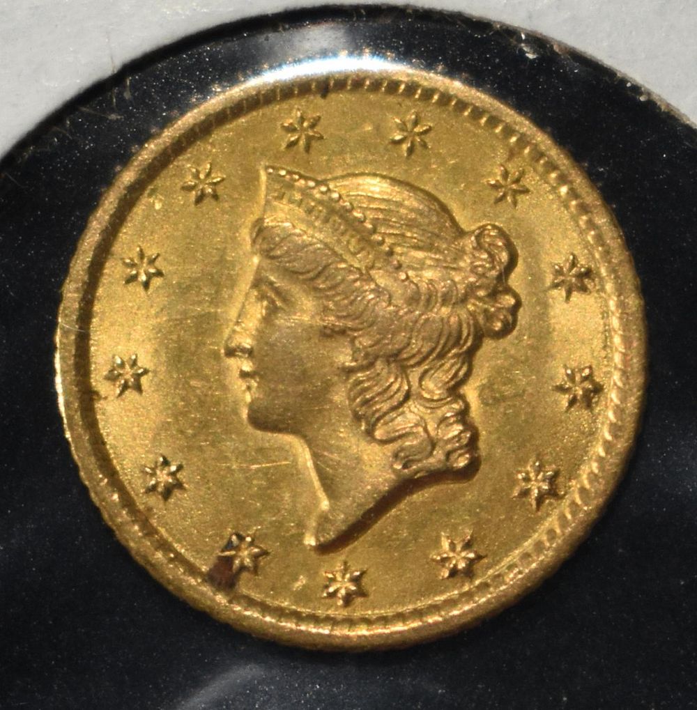 1851-O $1 GOLD TYPE1 CH ORIG UNC. LEADERS IN ON-LINE AUCTIONS ESTIMATE $1750 - $1950.