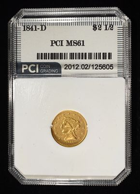 1841-D $2.5 LIBERTY GOLD PCI BU. TOP RATED AUCTION HOUSE ESTIMATE $39500 - $40000.