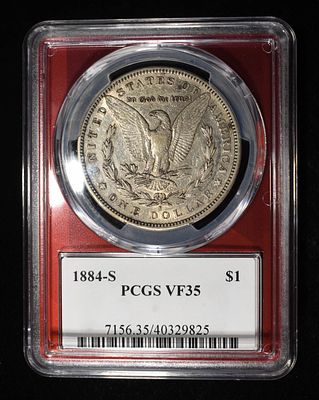 1884-S MORGAN DOLLAR PCGS VF35. TOP RATED AUCTION HOUSE ESTIMATE $100 - $150.