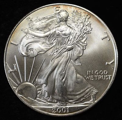 2001 AMERICAN SILVER EAGLE. BID WITH SILVER CITY AUCTIONS ESTIMATE $110 - $160.