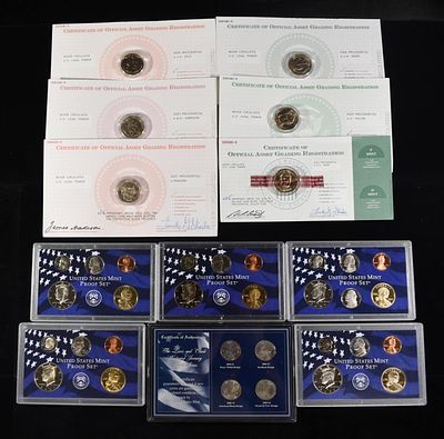 COLLECTORS LOT. (6) PRESIDENTAL DOLLARS, (5) PARTIAL PROOF SETS & LEWIS AND CLARK WESTWARD 