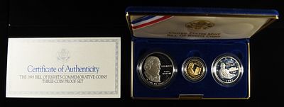 1993 MADISON BILL OF RIGHTS 3 COIN PROOF SET. BID WITH SILVER CITY AUCTIONS ESTIMATE $1700 - $2200.