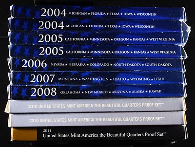 2006, 07, 08, 11 & (2) 2004, 05, 10 25C PROOF SETS. LEADERS IN ON-LINE AUCTIONS ESTIMATE $100 - $150.
