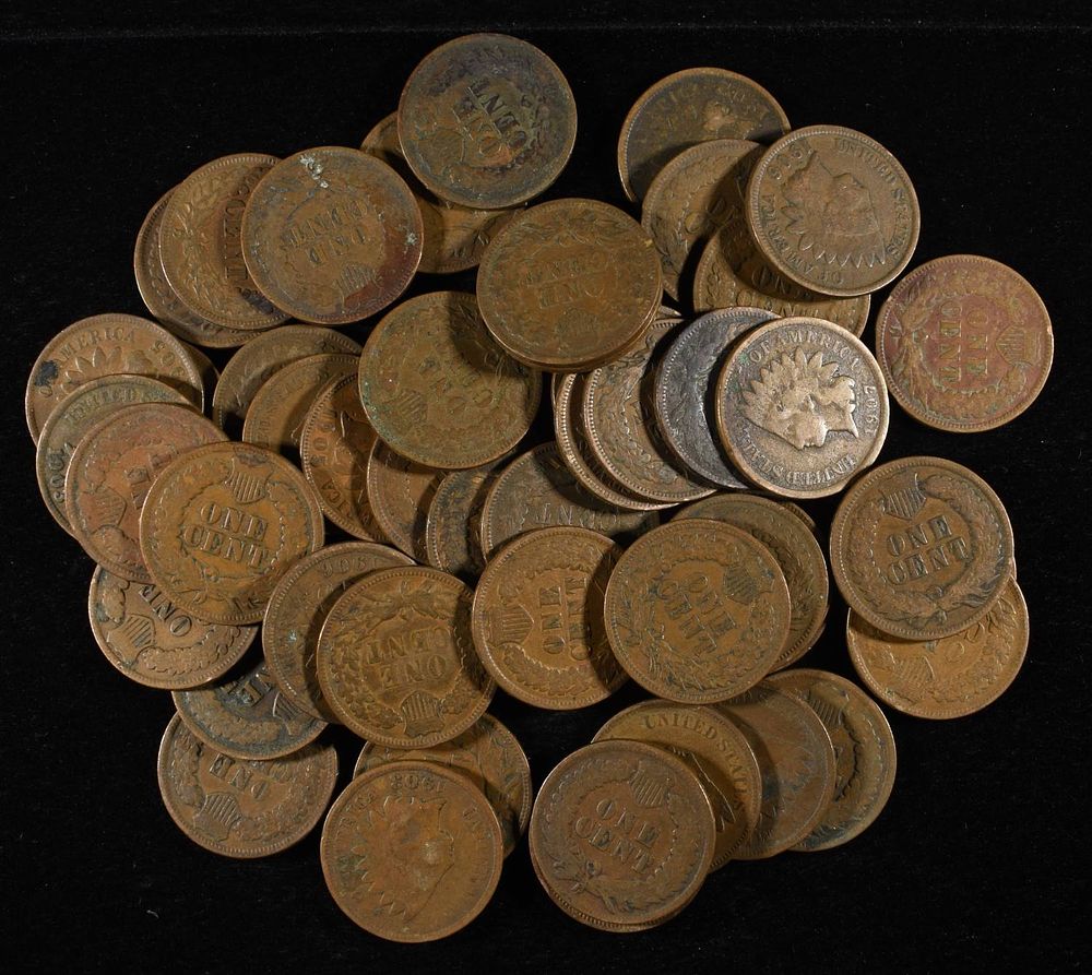 (50) INDIAN HEAD CENTS. BID WITH SILVER CITY AUCTIONS ESTIMATE $80 - $120.