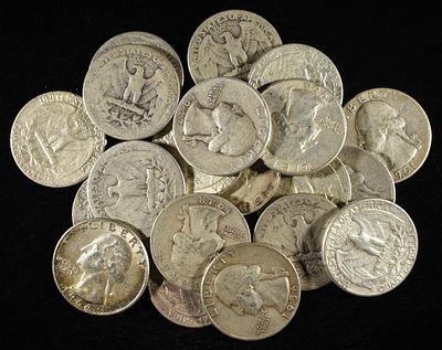 (20) 90% SILVER WASHINGTON QUARTER. BID WITH SILVER CITY AUCTIONS ESTIMATE $340 - $390.
