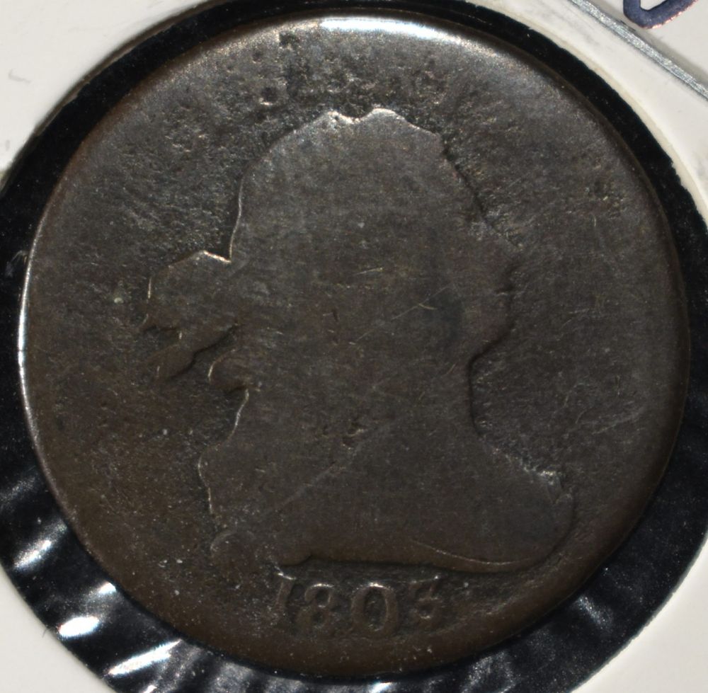 1803 DRAPED BUST HALF CENT. LEADERS IN ON-LINE AUCTIONS ESTIMATE $75 - $100.