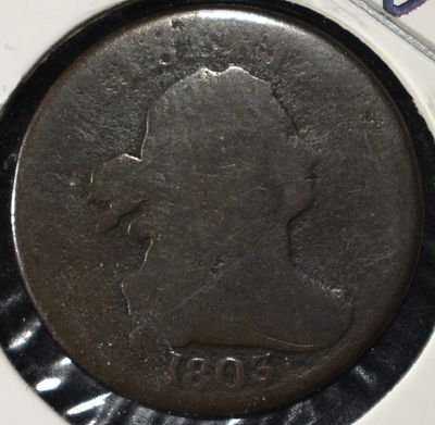 1803 RAPED BUST HALF CENT. LEADERS IN ON-LINE AUCTIONS ESTIMATE $75 - $100.