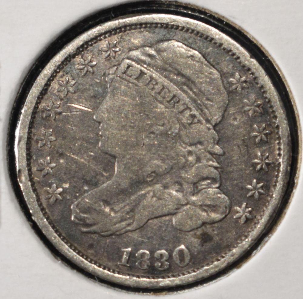 1830 LIBERTY CAP DIME. BID WITH SILVER CITY AUCTIONS ESTIMATE $200 - $250.