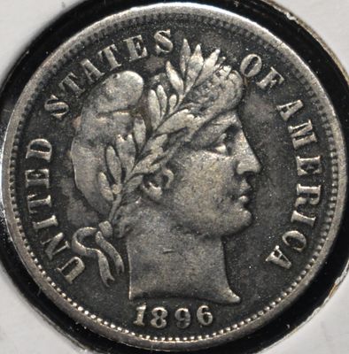 1896 BARBER DIME. WEEKLY COIN & CURRENCY AUCTIONS ESTIMATE $80 - $120.