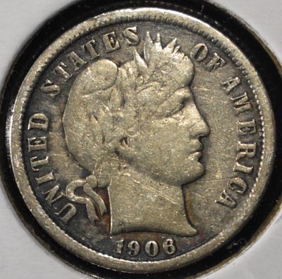 1906-O BARBER DIME. CHECK OUT OUR UPCOMING AUCTIONS ESTIMATE $90 - $130.