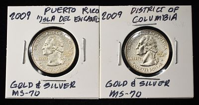 2009 P&D WASHINGTON QUARTERS WITH GOLD PLATE. TOP RATED AUCTION HOUSE ESTIMATE $60 - $80.