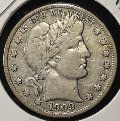 1909-S BARBER HALF DOLLAR. WEEKLY COIN & CURRENCY AUCTIONS ESTIMATE $170 - $220.