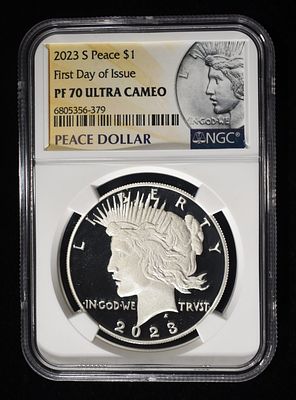 2023-S PEACE DOLLAR NGC PF70 ULTRA CAMEO. WEEKLY COIN & CURRENCY AUCTIONS ESTIMATE $140 - $190.