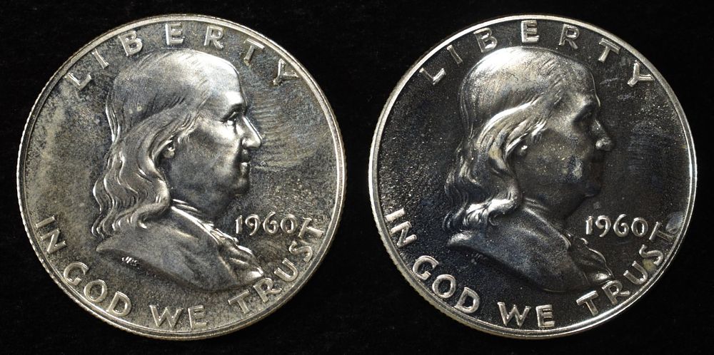 (2) 1960 90% SILVER FRANKLIN HALF DOLLARS PROOF BU. TOP RATED AUCTION HOUSE ESTIMATE $100 - $150.