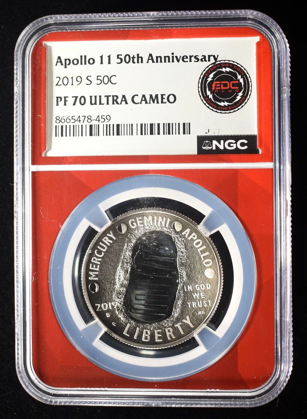 2019-S APOLLO 11 50TH ANNIV PF70 ULTRA CAMEO. CHECK OUT OUR UPCOMING AUCTIONS ESTIMATE $170 - $220.