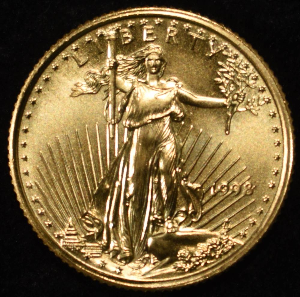 1998 1/10TH OZ $5 GOLD EAGLE. WEEKLY COIN & CURRENCY AUCTIONS ESTIMATE $625 - $725.