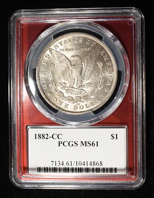 1882-CC MORGAN DOLLAR PCGS MS61. WEEKLY COIN & CURRENCY AUCTIONS ESTIMATE $500 - $550.
