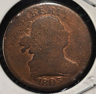 1803 DRAPED BUST HALF CENT. TOP RATED AUCTION HOUSE ESTIMATE $120 - $160.