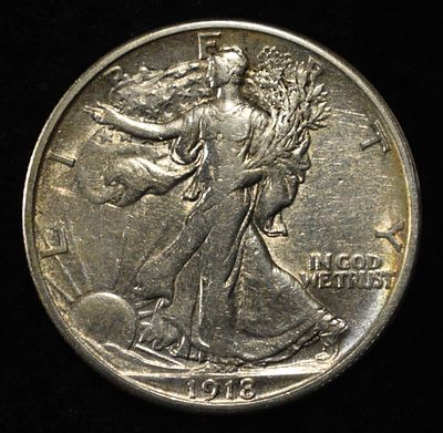 1918 WALKING LIBERTY HALF DOLLAR XF. WEEKLY COIN & CURRENCY AUCTIONS ESTIMATE $150 - $200.