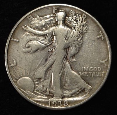 1938-D WALKING LIBERTY HALF DOLLAR XF. BID WITH SILVER CITY AUCTIONS ESTIMATE $130 - $180.