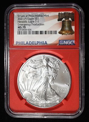 2021(P) AMERICAN SILVER EAGLE NGC MS70. BID WITH SILVER CITY AUCTIONS ESTIMATE $160 - $210.