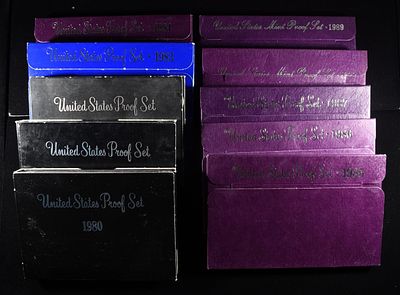 1980-89 US PROOF SETS. TOP RATED AUCTION HOUSE ESTIMATE $90 - $130.