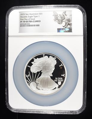 2025 5 OZ SILVER ASCENSION NGC PF-70 ULTRA CAMEO. HERALDIC EAGLE TYPE 1 CHECK OUT OUR UPCOMING 