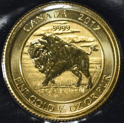 2017 CANADA 1/4 OZ GOLD BUFFALO .9999 FINE. WEEKLY COIN & CURRENCY AUCTIONS ESTIMATE $1400 - $1600.