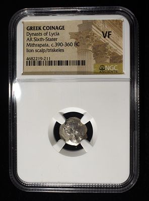 MITHRAPTA, c.390-360 BC NGC VF. DYNASTS OF LYCIA, GREEK COINAGE, AR SIXTH-STATER, LION 