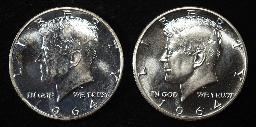 (2) 90% SILVER 1964 KENNEDY HALF DOLLARS PROOF BU. CHECK OUT OUR UPCOMING AUCTIONS ESTIMATE $90 
