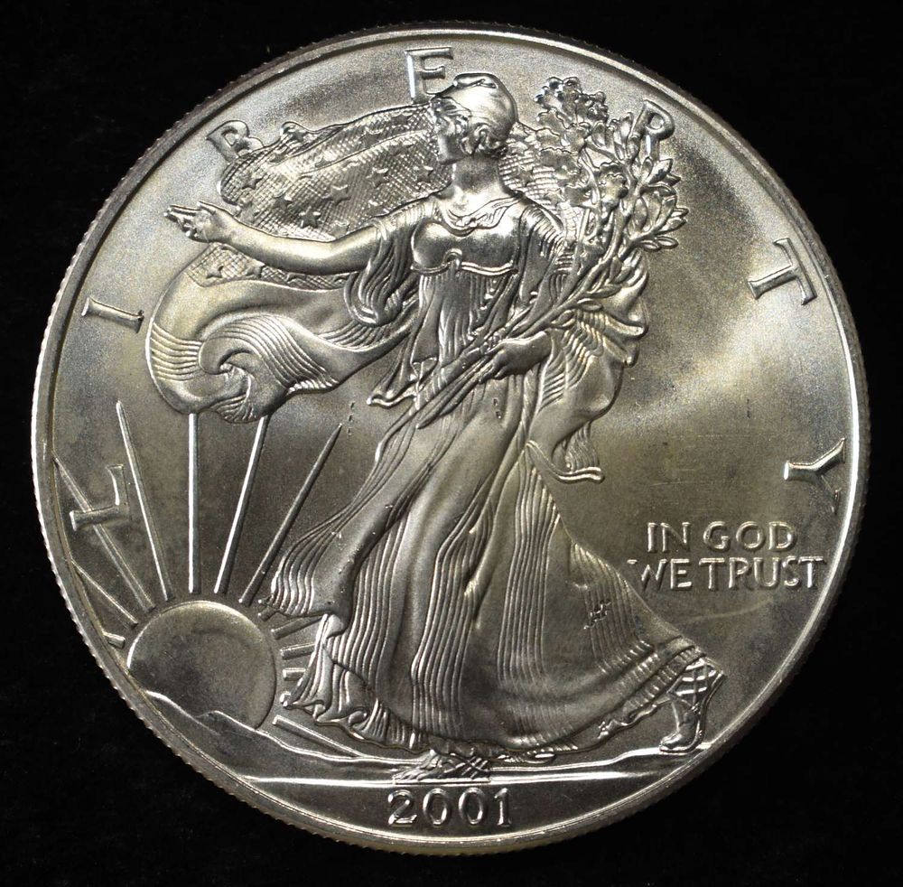 2001 AMERICAN SILVER EAGLE. LEADERS IN ON-LINE AUCTIONS ESTIMATE $110 - $160.