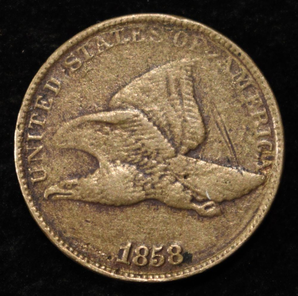 1858 FLYING EAGLE CENT. LEADERS IN ON-LINE AUCTIONS ESTIMATE $180 - $220.