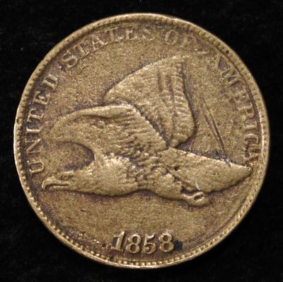 1858 FLYING EAGLE CENT. LEADERS IN ON-LINE AUCTIONS ESTIMATE $180 - $220.